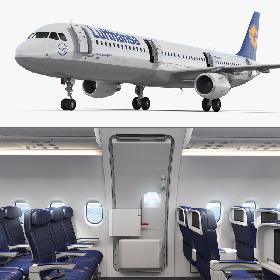 Airbus A321 Lufthansa with Interior 3D model